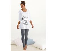 Pyjama PEANUTS, Damen, Gr. 56/58, grau (ecru, anthrazit), Single Jersey, Obermaterial: 100% Baumwolle. Unterteil: 95% Baumwolle, 5% Elasthan, Basic, figurumspielend lang, Rundhals, eingesetzt, Homewea