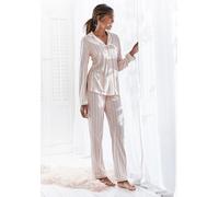 Pyjama S.OLIVER, Damen, Gr. 32/34, rosa (hellrosa, allover), Single Jersey, Obermaterial: 50% Baumwolle, 50% Viskose, bedruckt, gestreift, klassisch lang, V-Ausschnitt, mit Paspel Manschette, Homewear