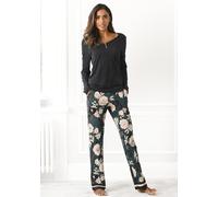 Pyjama S.OLIVER Gr. 36/38, bunt (schwarz, dunkelgrün) Damen Homewear-Sets (60452353-36) schwarz, dunkelgrün