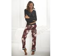 Pyjama S.OLIVER, Damen, Gr. 40/42, bunt (schwarz, bordeaux, mehrfarbig, geblümt), Single Jersey, Obermaterial: 50% Baumwolle, 50% Viskose, geblümt, gemustert, mehrfarbig, Basic, Basic lang, V-Ausschni