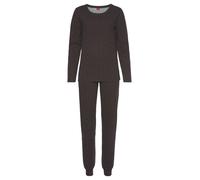 Pyjama S.OLIVER, Damen, Gr. 44/46, schwarz (schwarz, rot), Single Jersey, Obermaterial: 66% Polyester, 29% Viskose, 5% Elasthan, bequem lang, Rundhals, Homewear-Sets Pyjama, inklusive Schlafmaske und 