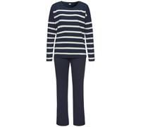 Pyjama S.OLIVER, Damen, Gr. 48/50, blau (dunkelblau, weiß, gestreift), Single Jersey, Obermaterial: 60% Baumwolle, 40% Polyester, gestreift, unifarben, bequem lang, Rundhals, Homewear-Sets Pyjama, mit