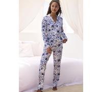 Pyjama S.OLIVER, Damen, Gr. 48/50, bunt (blau, rosa, mint, geblümt), Single Jersey, Obermaterial: 50% Baumwolle, 50% Viskose, geblümt, casual, klassisch lang, V-Ausschnitt, Langarm eingesetzt, Homewea