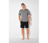 Pyjama S.OLIVER, Herren, Gr. 44/46 (S), schwarz (grau, meliert, schwarz), Jersey, Obermaterial: 95% Baumwolle, 5% Elasthan, meliert, Basic, bequem kurz, Rundhals, abgesteppte Kante, Homewear-Sets Pyja