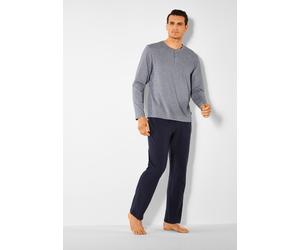 Pyjama S.OLIVER, Herren, Gr. 48/50 (M), blau (blau, meliert, navy), Jersey, Obermaterial: 95% Baumwolle, 5% Elasthan, meliert, Basic, bequem lang, Rundhals, abgesteppte Kante, Homewear-Sets Pyjama, Sc