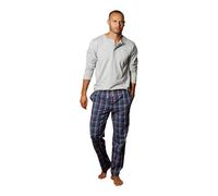 Pyjama S.OLIVER, Herren, Gr. 48/50 (M), grau (grau, meliert), Jersey, Obermaterial: 100% Baumwolle. Obermaterial Hose: 100% Baumwolle, kariert, unifarben, Basic, bequem lang, Rundhals, abgesteppte Kan