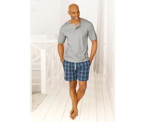 Pyjama S.OLIVER, Herren, Gr. 48/50 (M), grau (grau, meliert), Jersey, Obermaterial: 100% Baumwolle. Obermaterial Hose: 100% Baumwolle, kariert, unifarben, Basic, bequem kurz, Rundhals, abgesteppte Kan