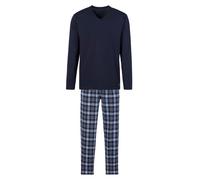 Pyjama S.OLIVER, Herren, Gr. 56/58, blau (marine, kariert), Single Jersey, Obermaterial: 100% Baumwolle, kariert, Basic, bequem lang, V-Ausschnitt, abgesteppte Kante, Homewear-Sets Pyjama, mit Karo-Ho