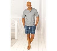 Pyjama S.OLIVER, Herren, Gr. 56/58 (XL), grau (grau, meliert), Jersey, Obermaterial: 100% Baumwolle. Obermaterial Hose: 100% Baumwolle, kariert, unifarben, Basic, bequem kurz, Rundhals, abgesteppte Ka