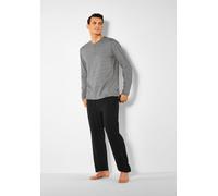 Pyjama S.OLIVER, Herren, Gr. 56/58 (XL), schwarz (grau, meliert, schwarz), Jersey, Obermaterial: 95% Baumwolle, 5% Elasthan, unifarben, Basic, bequem lang, Rundhals, abgesteppte Kante, Homewear-Sets P