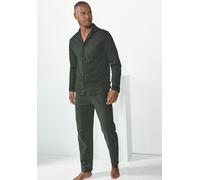 Pyjama S.OLIVER, Herren, Gr. 60/62 (XXL), grün (khaki), Jersey, Obermaterial: 100% Baumwolle, unifarben mit Farbeinsatz, bequem lang, Rundhals, Manschette, Homewear-Sets Pyjama, Schlafanzug in klassis