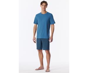 Pyjama SCHIESSER "Casual Essentials", Herren, Gr. 48, blau (833, aqua), Single Jersey, Obermaterial: 100% Baumwolle, bequem kniefrei, Rundhals, Homewear-Sets Pyjama, mit unifarbenem Oberteil und gemus