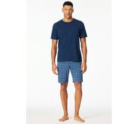 Pyjama SCHIESSER "Casual Essentials", Herren, Gr. 48, dunkelblau, Single Jersey, Obermaterial: 100% Baumwolle, bequem kniefrei, Rundhals, Homewear-Sets Pyjama, mit unifarbenem Oberteil und gemusterter