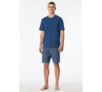 Pyjama SCHIESSER "Casual Essentials", Herren, Gr. 50, blau (815, blau), Single Jersey, Obermaterial: 100% Baumwolle, bequem kniefrei, Rundhals, Homewear-Sets Pyjama, mit unifarbenem Oberteil und gemus