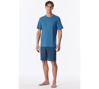 Pyjama SCHIESSER "Casual Essentials", Herren, Gr. 50, blau (833, aqua), Single Jersey, Obermaterial: 100% Baumwolle, bequem kniefrei, Rundhals, Homewear-Sets Pyjama, mit unifarbenem Oberteil und gemus
