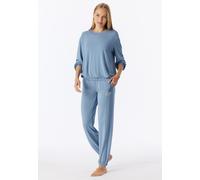 Pyjama SCHIESSER "Casual Fashion", Damen, Gr. 36, 209, graublau, Single Jersey, Obermaterial: 95% Modal, 5% Elasthan, lang, Rundhals, Homewear-Sets Pyjama, Rundhalsausschnitt, Modal-Qualität (84930823
