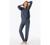 Pyjama SCHIESSER "Casual Fashion", Damen, Gr. 40, 808, blaugrau, Single Jersey, Obermaterial: 95% Modal, 5% Elasthan, lang, Rundhals, Homewear-Sets Pyjama, Rundhalsausschnitt, Modal-Qualität (53403117