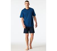 Pyjama SCHIESSER "Comfort Essentials", Damen, Gr. 54, 800, blau, Single Jersey, Obermaterial: 100% Baumwolle, bequem kurz, Rundhals, Homewear-Sets Pyjama, mit aufgesetzter Brusttasche (14765248-54) 80