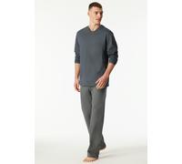 Pyjama SCHIESSER "Comfort Essentials", Herren, Gr. 48, dunkelgrau, Single Jersey, Obermaterial: 100% Baumwolle, Basic lang, V-Ausschnitt, Homewear-Sets Pyjama, mit V-Ausschnitt und aufgesetzter Brustt