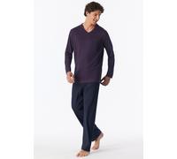 Pyjama SCHIESSER "Comfort Essentials", Herren, Gr. 48, lila (511, aubergine), Single Jersey, Obermaterial: 100% Baumwolle, Basic lang, V-Ausschnitt, Homewear-Sets Pyjama, mit V-Ausschnitt und aufgeset