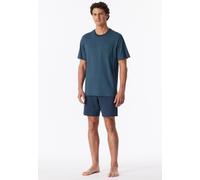 Pyjama SCHIESSER "Comfort Essentials", Herren, Gr. 56, weiß (860, tiefblau), Single Jersey, Obermaterial: 100% Baumwolle, bequem kurz, Rundhals, Homewear-Sets Pyjama, mit aufgesetzter Brusttasche (215