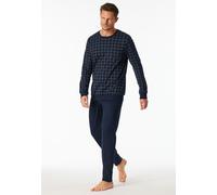 Pyjama SCHIESSER "Fine Interlock", Herren, Gr. 52, blau (804, nachtblau), Interlock, Obermaterial: 100% Baumwolle, bequem lang, Rundhals, angesetztes Bündchen, Homewear-Sets Pyjama, mit Rundhalsaussch