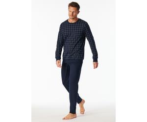 Pyjama SCHIESSER "Fine Interlock", Herren, Gr. 52, blau (804, nachtblau), Interlock, Obermaterial: 100% Baumwolle, bequem lang, Rundhals, angesetztes Bündchen, Homewear-Sets Pyjama, mit Rundhalsaussch