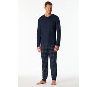 Pyjama SCHIESSER "Fine Interlock", Herren, Gr. 54, blau (804, blau), Interlock, Obermaterial: 100% Baumwolle, bequem lang, Rundhals, Homewear-Sets Pyjama, Rundhalsausschnitt mit Kopfleiste, langärmeli
