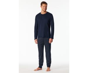 Pyjama SCHIESSER "Fine Interlock", Herren, Gr. 56, 804, blau, Interlock, Obermaterial: 100% Baumwolle, bequem lang, Rundhals, Homewear-Sets Pyjama, Rundhalsausschnitt mit Kopfleiste, langärmelig, Komf
