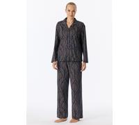 Pyjama SCHIESSER "Interlock", Damen, Gr. 50, blau (861, deep sea blau), Interlock, Obermaterial: 100% Baumwolle, bequem lang, V-Ausschnitt, Homewear-Sets Pyjama, mit klassischem Kragen und durchgehend