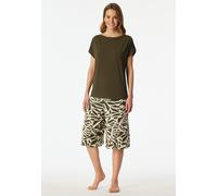 Pyjama SCHIESSER "Selected Premium", Damen, Gr. 48, 707, grün, Single Jersey, Obermaterial: 95% Modal, 5% Elasthan, bequem 3/4-Länge, U-Boot-Ausschnitt, Homewear-Sets Pyjama, U-Boot-Ausschnitt, 3/4-la