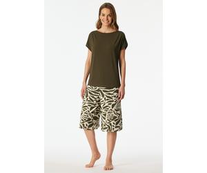 Pyjama SCHIESSER "Selected Premium", Damen, Gr. 48, 707, grün, Single Jersey, Obermaterial: 95% Modal, 5% Elasthan, bequem 3/4-Länge, U-Boot-Ausschnitt, Homewear-Sets Pyjama, U-Boot-Ausschnitt, 3/4-la