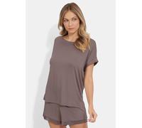 Pyjama-Shirt mit Satin-Details braun M