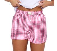 Pyjama-Shorts für Damen, kariert, Sommer, lässig, Hotpants, bequem, einfarbig, kurze Hose mit einem Knopf, Y2K, niedlich, weich, elastisch, niedrige Taille, karierter Druck, Pyjama-Shorts, Nachtwäsche