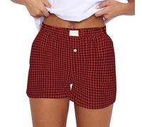 Pyjama-Shorts für Damen, kariert, Sommer, lässig, Hotpants, bequem, einfarbig, kurze Hose mit einem Knopf, Y2K, niedlich, weich, elastisch, niedrige Taille, karierter Druck, Pyjama-Shorts, Nachtwäsche