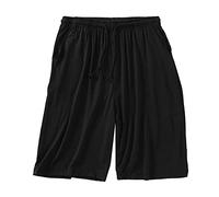 Pyjama-Shorts für Herren, dünne, atmungsaktive Schlaf-Shorts, lockere Passform, lässig, Strand, kurz, Halbe Hose mit Kordelzug, leichte Pyjamahose, kurzer Schlafanzug für Herren, Übergröße, Schwarz