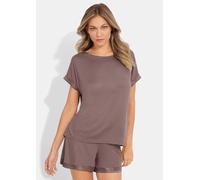 Pyjama-Shorts mit Satinblende braun M kurz