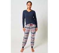 Pyjama SKINY "Night In Skiny Flanell", Damen, Gr. 42, navy blazer, Flanell, Obermaterial: 95% Baumwolle, 5% Elasthan. Obermaterial Hose: 100% Baumwolle, unifarben, bequem lang, V-Ausschnitt, Homewear-