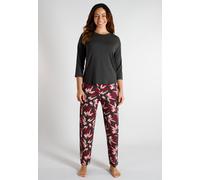 Pyjama TOM TAILOR, Damen, Gr. 38, grau (grau, dunkel, allover), Single Jersey, Obermaterial: 95% Viskose, 5% Elasthan, bequem 7/8-Länge, Rundhals, Homewear-Sets Pyjama, atmungsaktiv, Viskosemix (33496