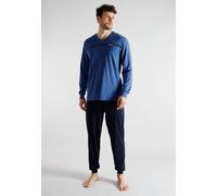 Schlafanzug TOM TAILOR "Pyjama Pyjama lang V-Neck", Herren, Gr. M, blau, Obermaterial: 100% Baumwolle CO., Homewear-Sets Schlafanzug (95578021-M) blau