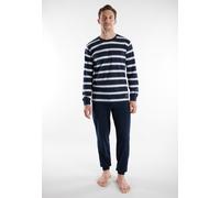Schlafanzug TOM TAILOR "Pyjama Pyjama lang Rundhalsausschnitt", Herren, Gr. L, bunt (blau, weiß), Obermaterial: 100% Baumwolle CO., Homewear-Sets Schlafanzug (82278524-L) blau, weiß