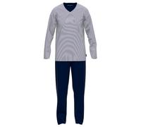 Pyjama TOM TAILOR "Nevada", Herren, Gr. 50M, blau (blau, dunkel, ringel), Single Jersey, Obermaterial: 100% Baumwolle, gestreift, bequem lang, V-Ausschnitt, Homewear-Sets Pyjama, Streifendesign, Langa