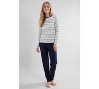 Pyjama TOM TAILOR "Zaria", Damen, Gr. 36 (S), blau, Single Jersey, Obermaterial: 95% Baumwolle, 5% Elasthan, lang, Rundhals, gerader Abschluss, Homewear-Sets Pyjama, gestreiftes Oberteil, mit Rundhals