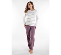Pyjama TOM TAILOR "Zaria", Damen, Gr. 40L, lila, Single Jersey, Obermaterial: 95% Baumwolle, 5% Elasthan, lang, Rundhals, gerader Abschluss, Homewear-Sets Pyjama, gestreiftes Oberteil, mit Rundhalsaus