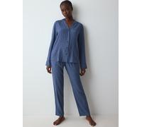 Pyjama TRIUMPH "Boyfriend Fit PW 03", Damen, Gr. 44, blau (sea blau light combination), Single Jersey, Obermaterial: 100% Viskose, bequem lang, V-Ausschnitt, Homewear-Sets Pyjama, bequem und stilvoll