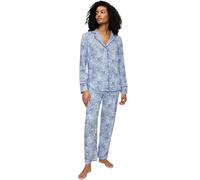 Pyjama TRIUMPH "Boyfriend Fit PW 03", Damen, Gr. 46, blau (combina blau), Single Jersey, Obermaterial: 100% Viskose, bequem lang, V-Ausschnitt, Homewear-Sets Pyjama, bequem und stilvoll (44074632-46) 