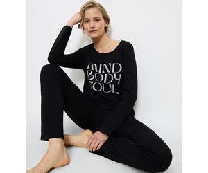 Pyjama TRIUMPH "Sets PK LSL X", Damen, Gr. 44, schwarz, Jersey, 100% Baumwolle, unifarben, normal normal, Rundhals, Homewear-Sets Pyjama, weich und gemütlich (83141462-44) schwarz