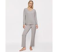 Pyjama TRIUMPH "Timeless Sensuality PK LSL", Damen, Gr. 40, grau (silent grau), Single Jersey, 94% Modal, 6% Elasthan, unifarben, normal normal, V-Ausschnitt, Homewear-Sets Pyjama, atumgsaktiv und wei