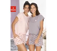 Pyjama VIVANCE DREAMS, Damen, Gr. 32/34, taupe, rosa, Single Jersey, Obermaterial: 100% Baumwolle, gemustert, Basic, Basic kurz, Rundhals, Homewear-Sets Pyjama, mit süßem Herzmuster (36119254-32) taup