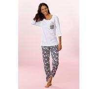 Pyjama VIVANCE DREAMS, Damen, Gr. 32/34, schwarz-weiß (weiß, schwarz), Single Jersey, Obermaterial: 100% Baumwolle. Obermaterial weiß: 100% Baumwolle, Basic, bequem lang, Rundhals, eingesetzt, Homewea